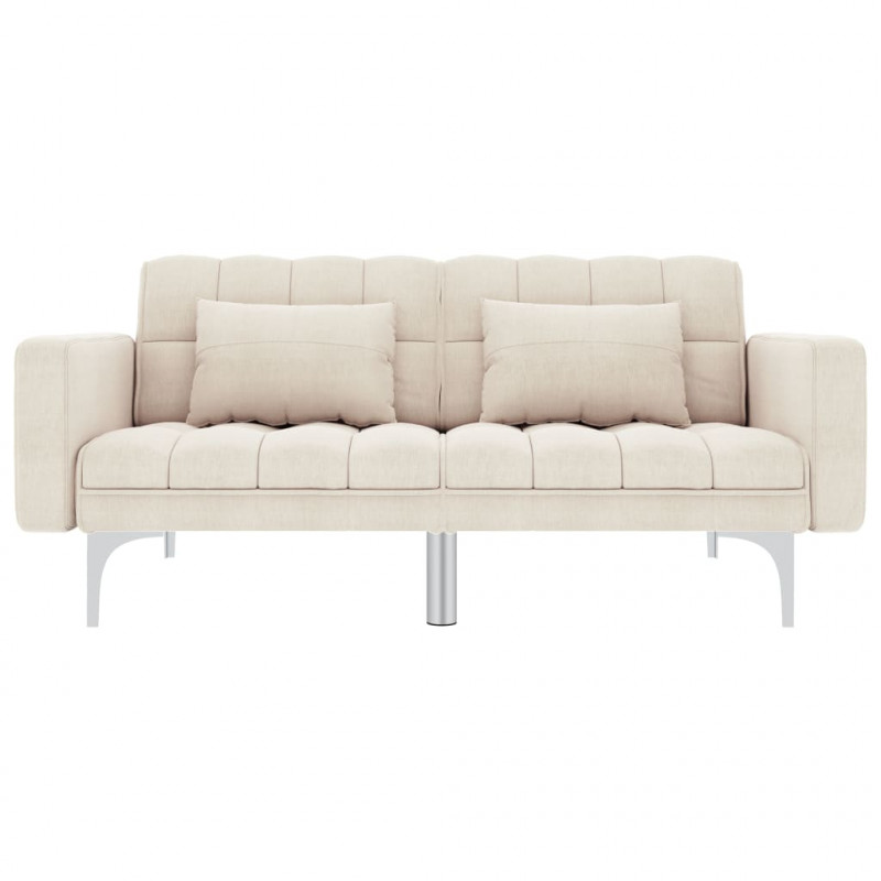Sofa rozkładana, kremowa, tapicerowana tkaniną