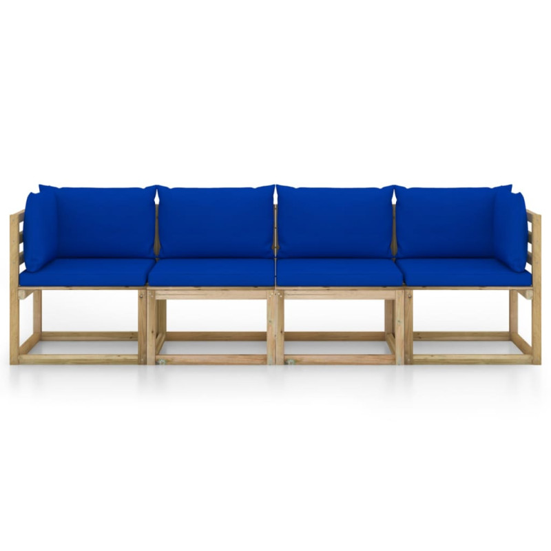 Ogrodowa sofa 4-os. z niebieskimi poduszkami