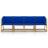 Ogrodowa sofa 4-os. z niebieskimi poduszkami