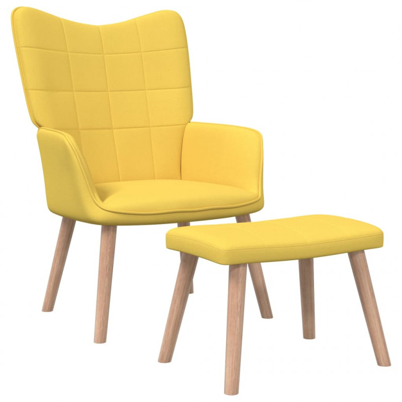 Fotel z podnóżkiem, musztardowy, obity tkaniną