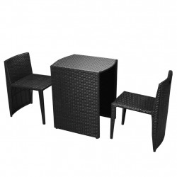 3-cz. zestaw mebli bistro z poduszkami, rattan PE, czarny