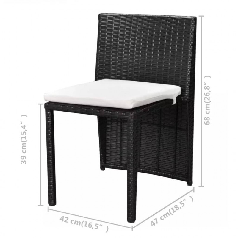 3-cz. zestaw mebli bistro z poduszkami, rattan PE, czarny