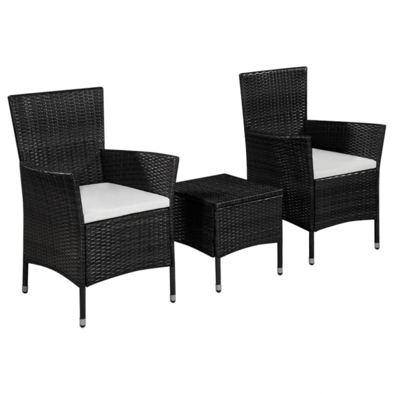 3-cz. zestaw mebli bistro, rattan PE, czarny