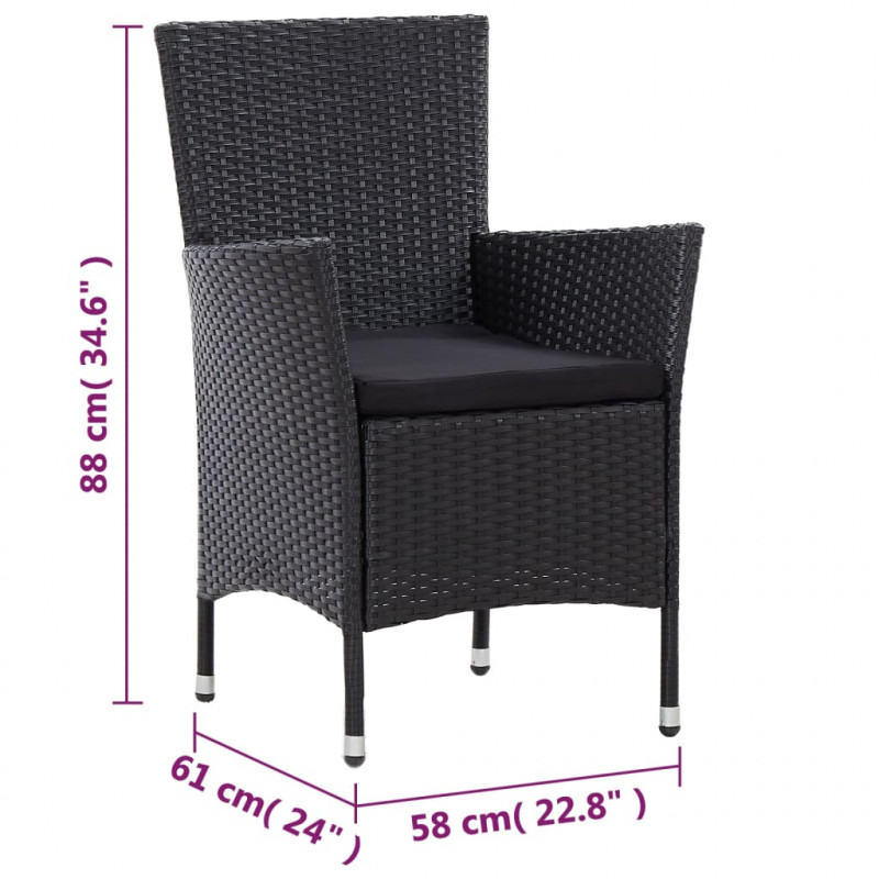 7-cz. zestaw mebli ogrodowych z poduszkami, rattan PE, czarny