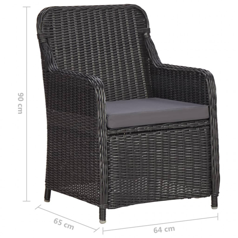 3-częściowy zestaw mebli bistro, poduszki, rattan PE, czarny