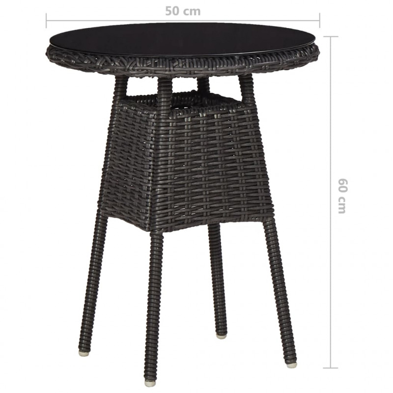 3-częściowy zestaw mebli bistro, poduszki, rattan PE, czarny