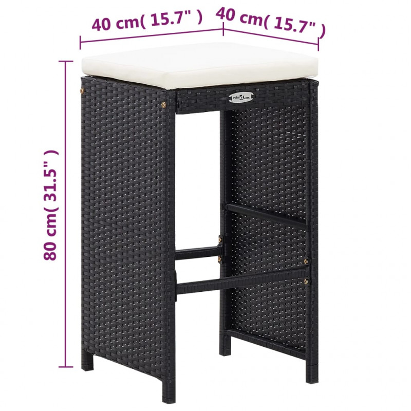 7-cz. zestaw barowy do ogrodu z poduszkami, rattan PE, czarny