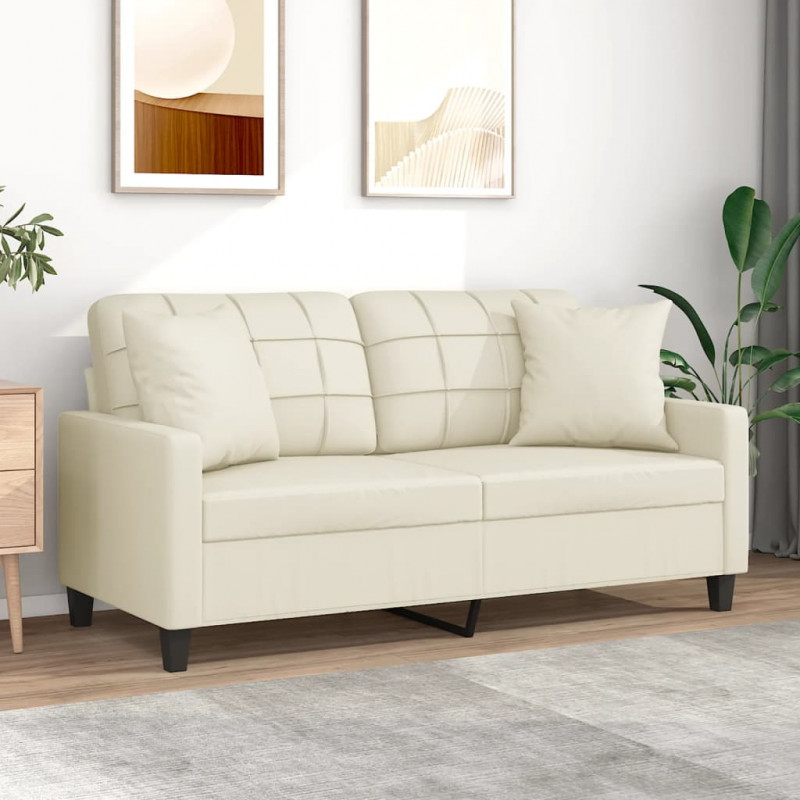2-osobowa sofa z poduszkami, kremowa, 140 cm, sztuczna skóra