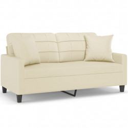 2-osobowa sofa z poduszkami, kremowa, 140 cm, sztuczna skóra
