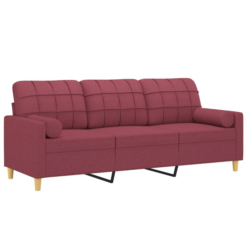 3-osobowa sofa z poduszkami, bordowa, 180 cm, tkanina
