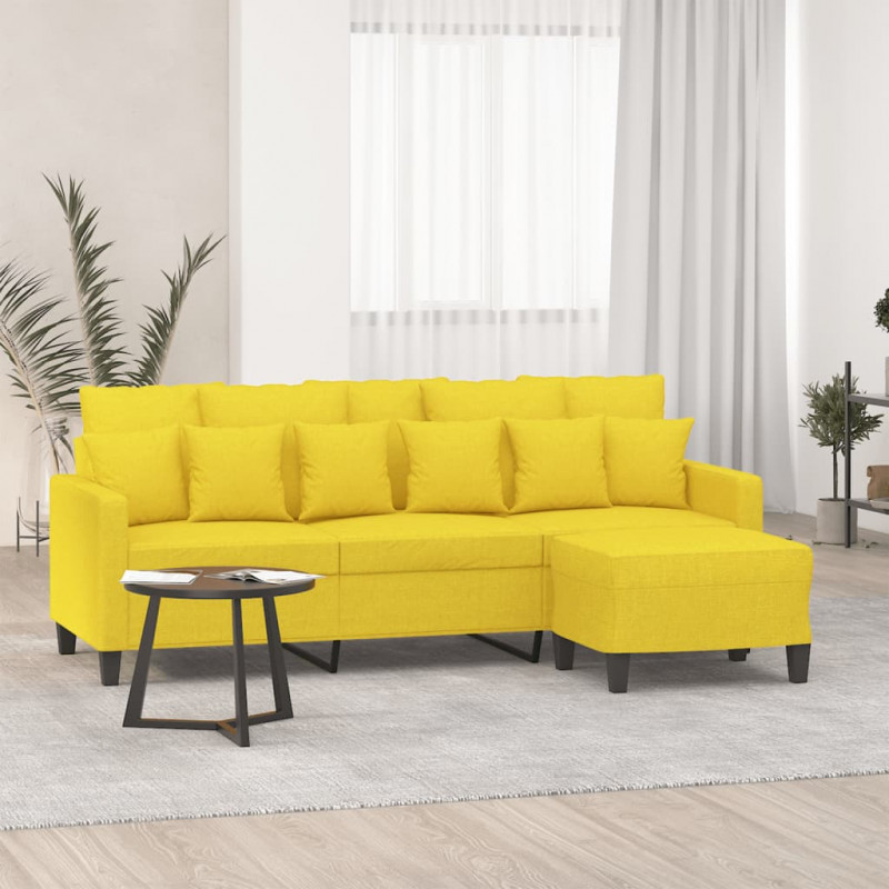 3-osobowa sofa z podnóżkiem, jasnożółty, 180 cm, tkaniną