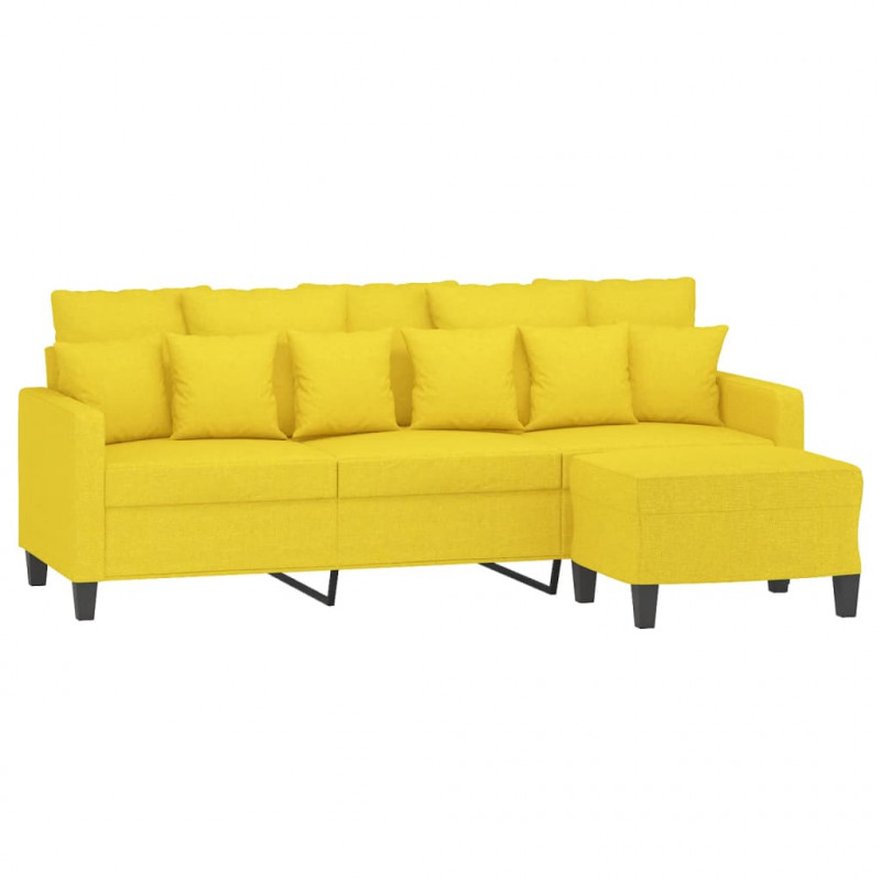 3-osobowa sofa z podnóżkiem, jasnożółty, 180 cm, tkaniną