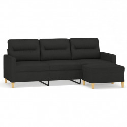 3-osobowa sofa z podnóżkiem, czarna, 180 cm, tkaniną
