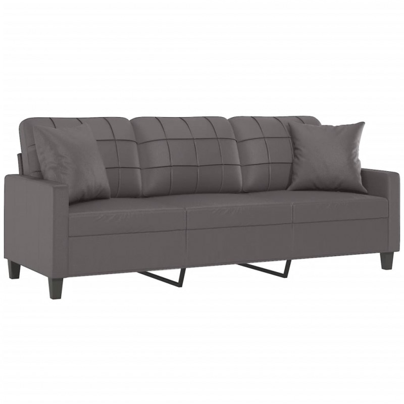 3-osobowa sofa z poduszkami, szara, 180 cm, sztuczna skóra