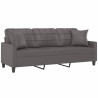 3-osobowa sofa z poduszkami, szara, 180 cm, sztuczna skóra