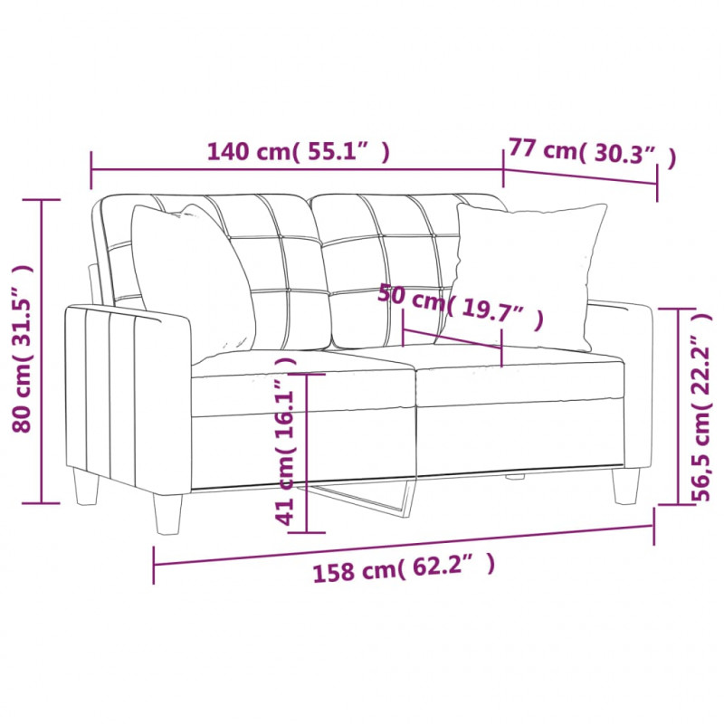 2-os. sofa z poduszkami, winna czerwień, 140 cm, sztuczna skóra