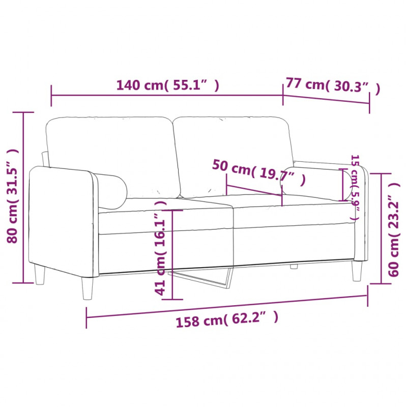 2-osobowa sofa z poduszkami, czarna, 140 cm, aksamit