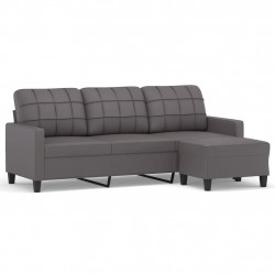 3-osobowa sofa z podnóżkiem, szary, 180 cm, sztuczna skóra