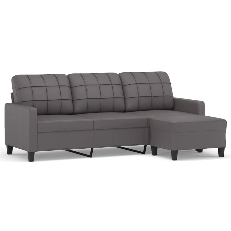 3-osobowa sofa z podnóżkiem, szary, 180 cm, sztuczna skóra