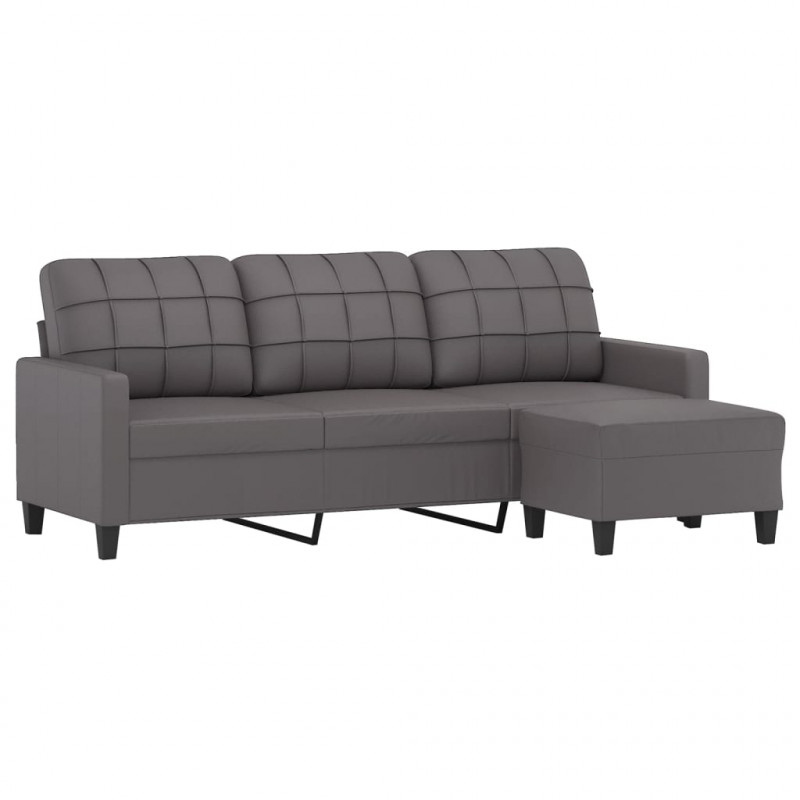 3-osobowa sofa z podnóżkiem, szary, 180 cm, sztuczna skóra