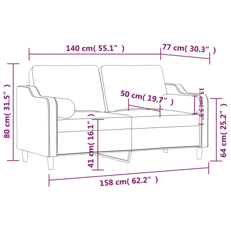 2-osobowa sofa z poduszkami, jasnożółta, 140 cm, tkanina
