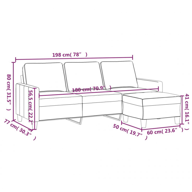 3-osobowa sofa z podnóżkiem, jasnożółty, 180 cm, tkaniną