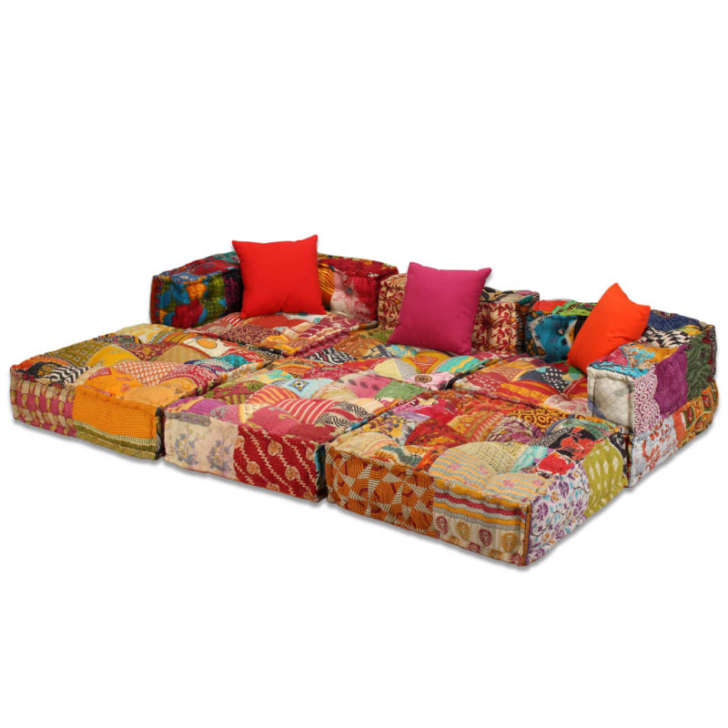 Puf modułowy, 3-osobowy, patchwork, tkanina