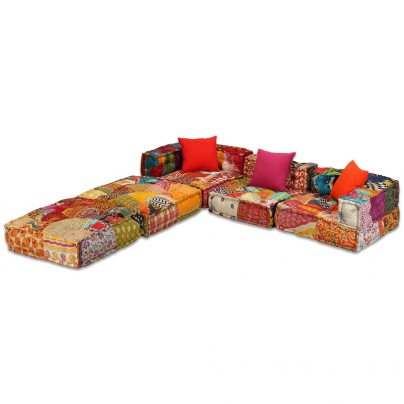 Puf modułowy, 3-osobowy, patchwork, tkanina