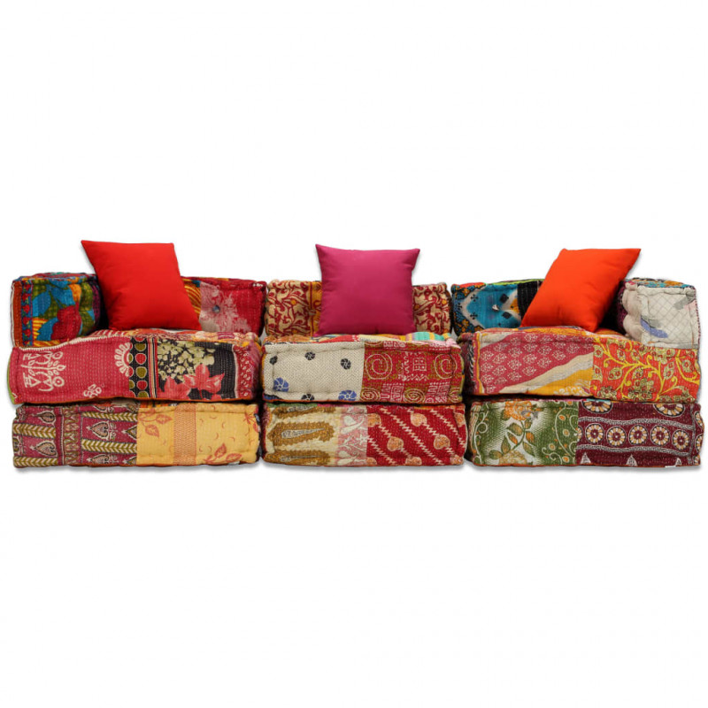 Puf modułowy, 3-osobowy, patchwork, tkanina