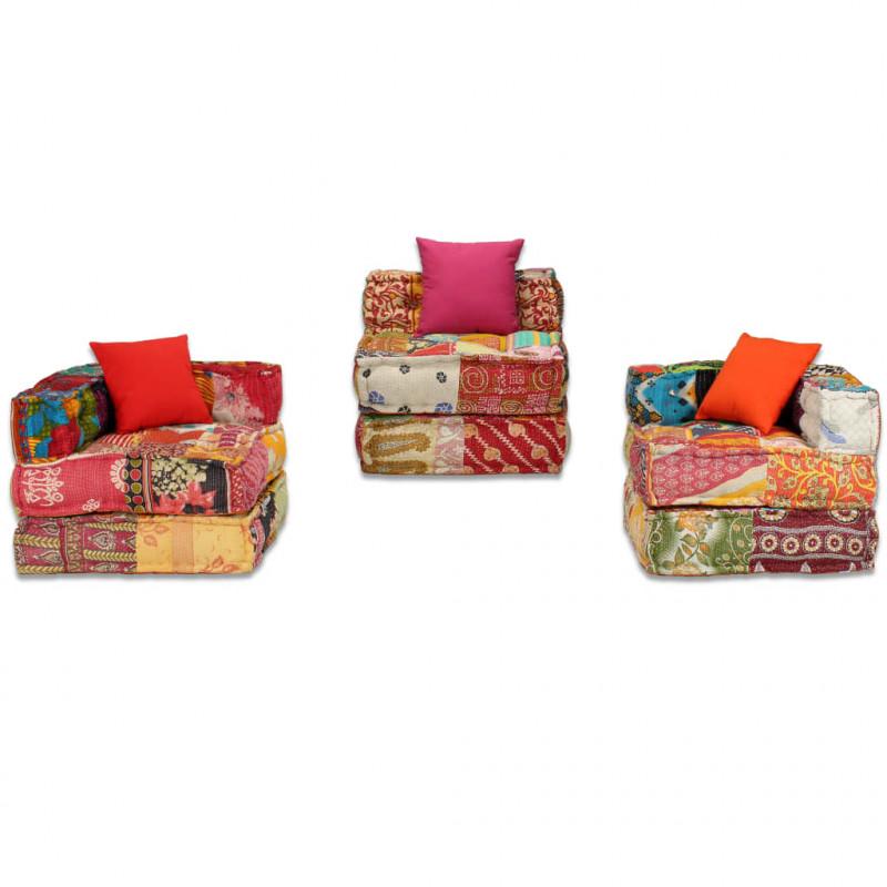 Puf modułowy, 3-osobowy, patchwork, tkanina