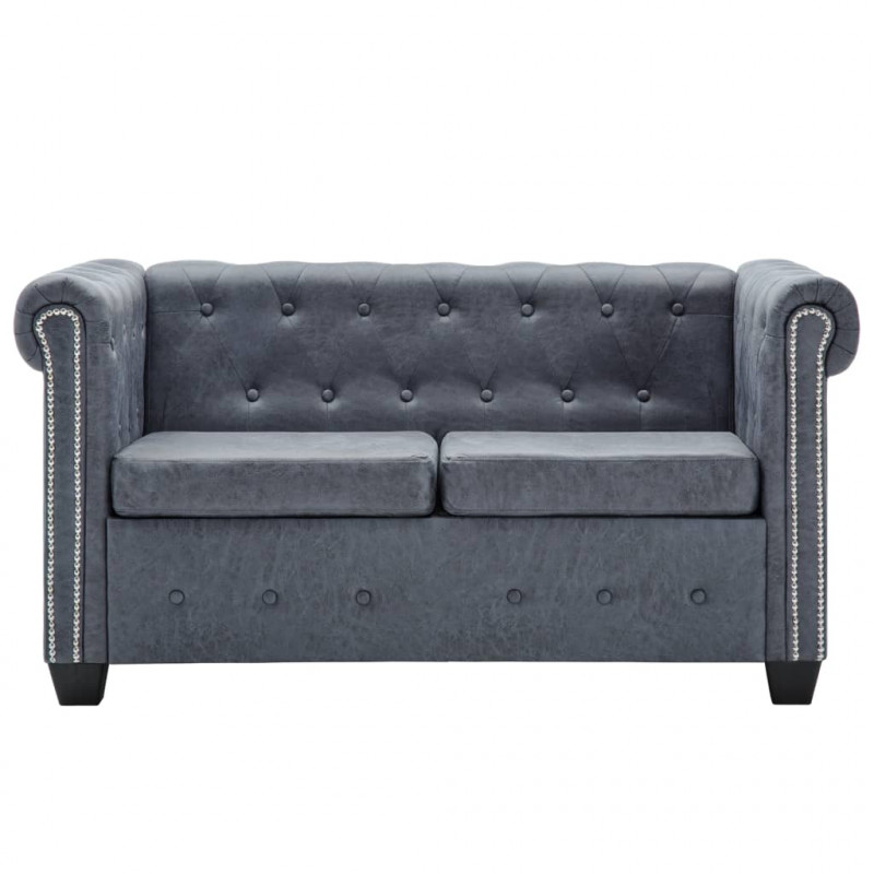 Sofa 2-osobowa w stylu Chesterfield, sztuczny zamsz, szara