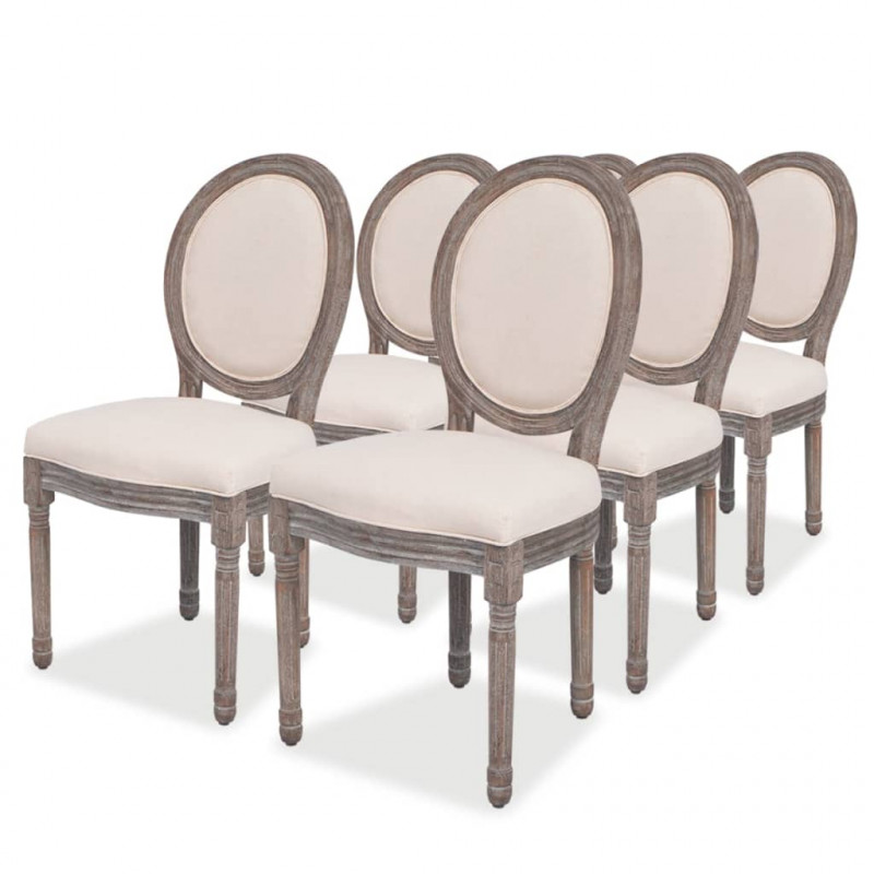 Krzesła stołowe, 6 szt., kremowe, tapicerowane tkaniną