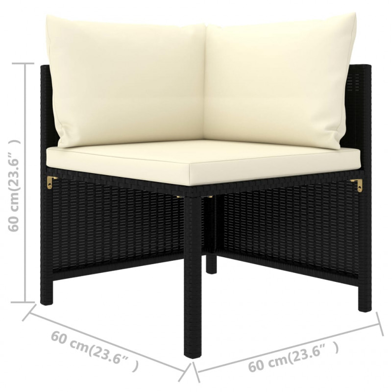3-osobowa sofa ogrodowa z poduszkami, polirattan, czarna