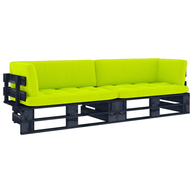 Sofa 2-osobowa z palet, z poduszkami, czarna, drewno sosnowe