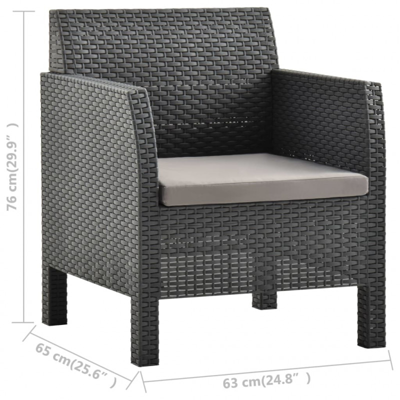 2-cz. zestaw wypoczynkowy, poduszki, rattan PP, antracyt