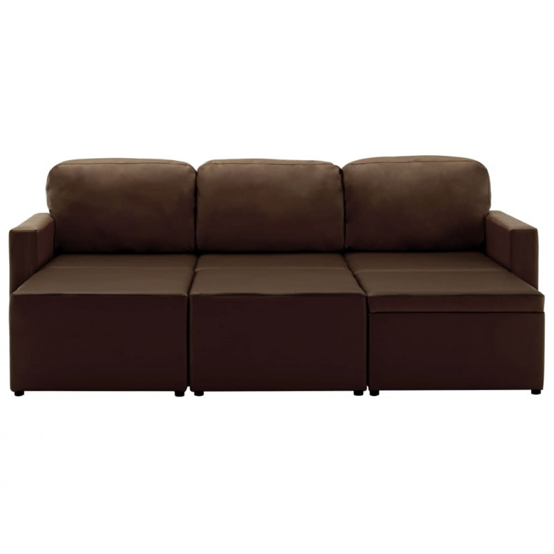 3-osobowa, rozkładana sofa modułowa, brązowa, sztuczna skóra