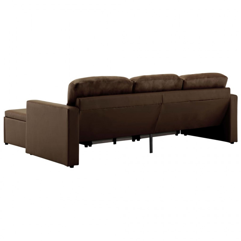 3-osobowa, rozkładana sofa modułowa, brązowa, sztuczna skóra