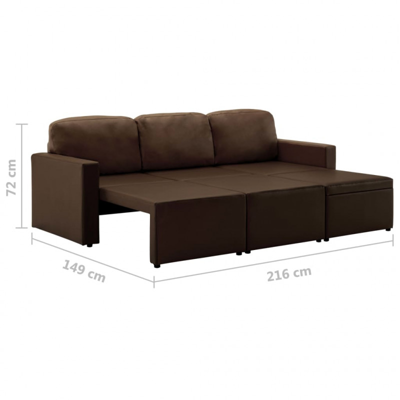 3-osobowa, rozkładana sofa modułowa, brązowa, sztuczna skóra
