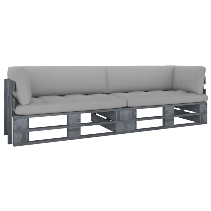 Sofa 2-osobowa z palet, z poduszkami, szara, drewno sosnowe