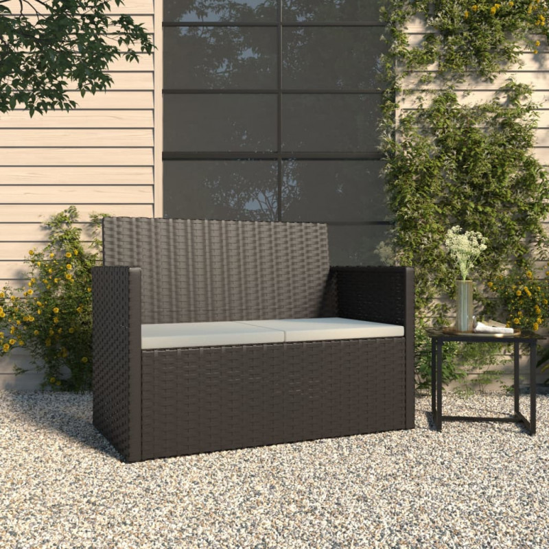 Ławka ogrodowa z poduszkami, czarna, 105 cm, polirattan