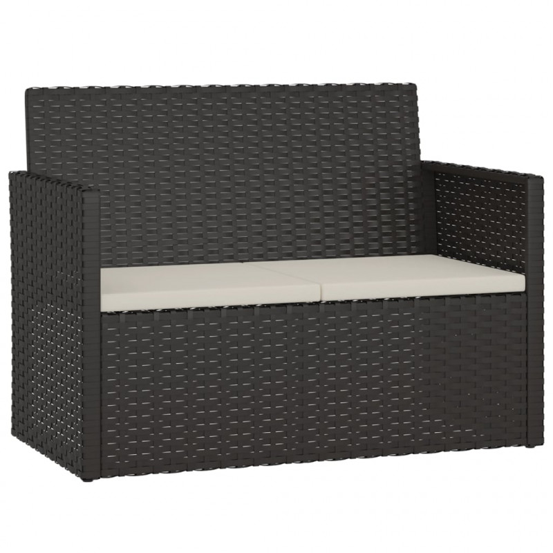 Ławka ogrodowa z poduszkami, czarna, 105 cm, polirattan