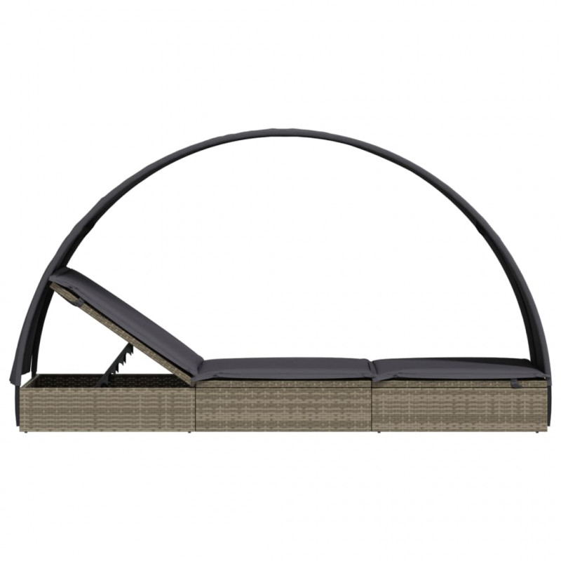Leżak z półokrągłym daszkiem, szary, 211x57x140 cm, rattan PE