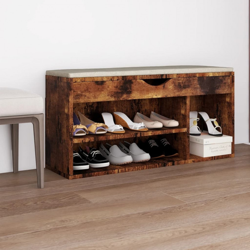 Ławka na buty z poduszką, przydymiony dąb, 104x30x49 cm