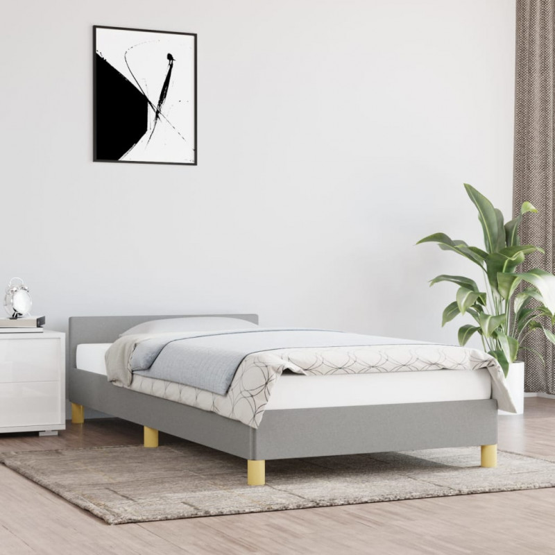Rama łóżka bez materaca, jasnoszara, 90x200 cm, obita tkaniną