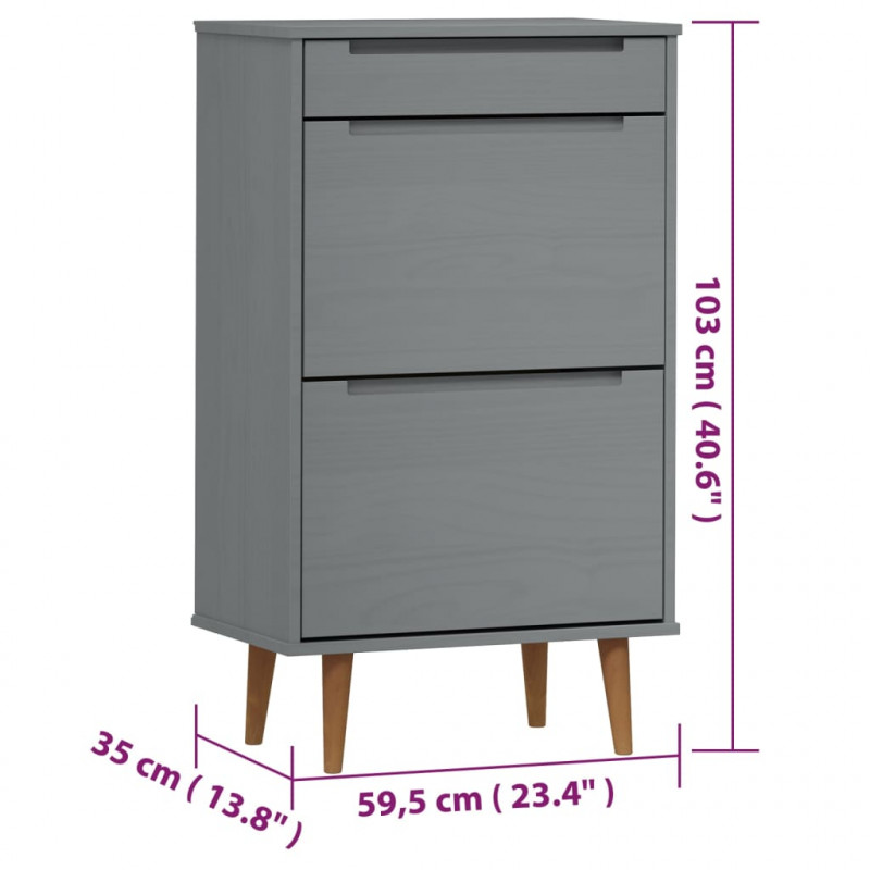 Szafka na buty MOLDE, szara, 59,5x35x103 cm, lita sosna