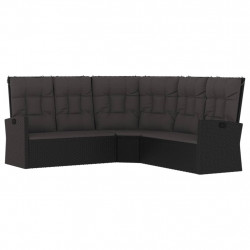 Rozkładana sofa narożna z poduszkami, czarna, polirattan