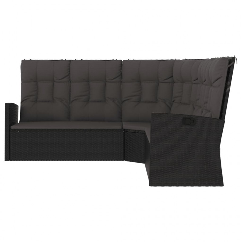 Rozkładana sofa narożna z poduszkami, czarna, polirattan
