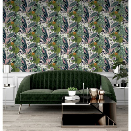 DUTCH WALLCOVERINGS Tapeta Passion Flower, biało-zielona