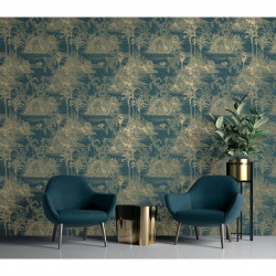 DUTCH WALLCOVERINGS Tapeta Tropical, ciemnoniebiesko-złota