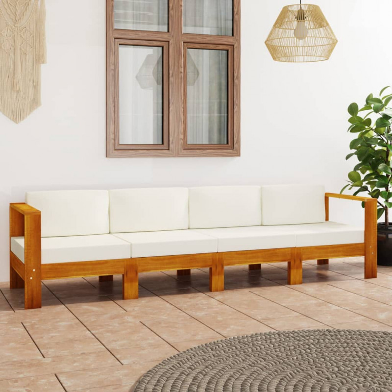 4-osobowa sofa ogrodowa z kremowymi poduszkami, drewno akacjowe